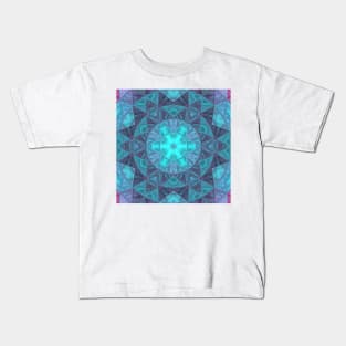 Mosaic Kaleidoscope Flower Blue Kids T-Shirt